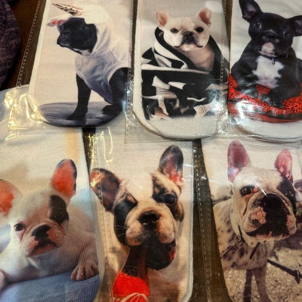 (7) Pairs of Anklet Frenchie Socks & (1) Vintage Signed Danecraft Broach